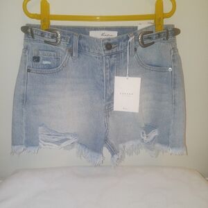 NWT KanCan, Side Belt High Rise Cut-off Distressed Denim Jean Shorts, Size 5 26